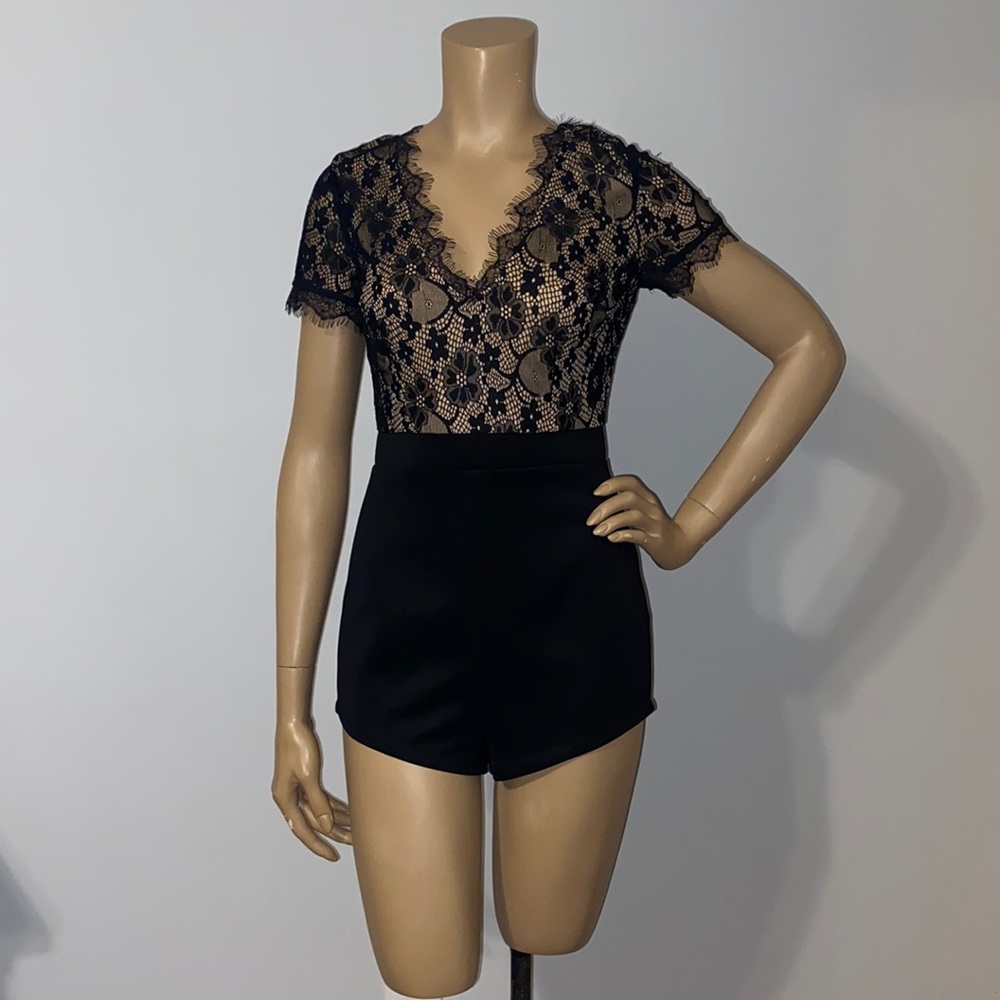 NWT Black and Nude Lace Top Romper